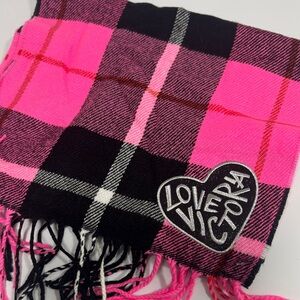 Victoria's Secret Vibrant Pink and Black Checkered Scarf